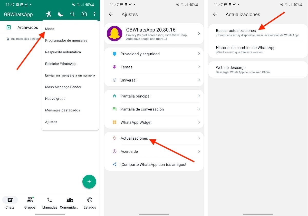 Así de fácil puedes buscar actualizaciones en GBWhatsApp