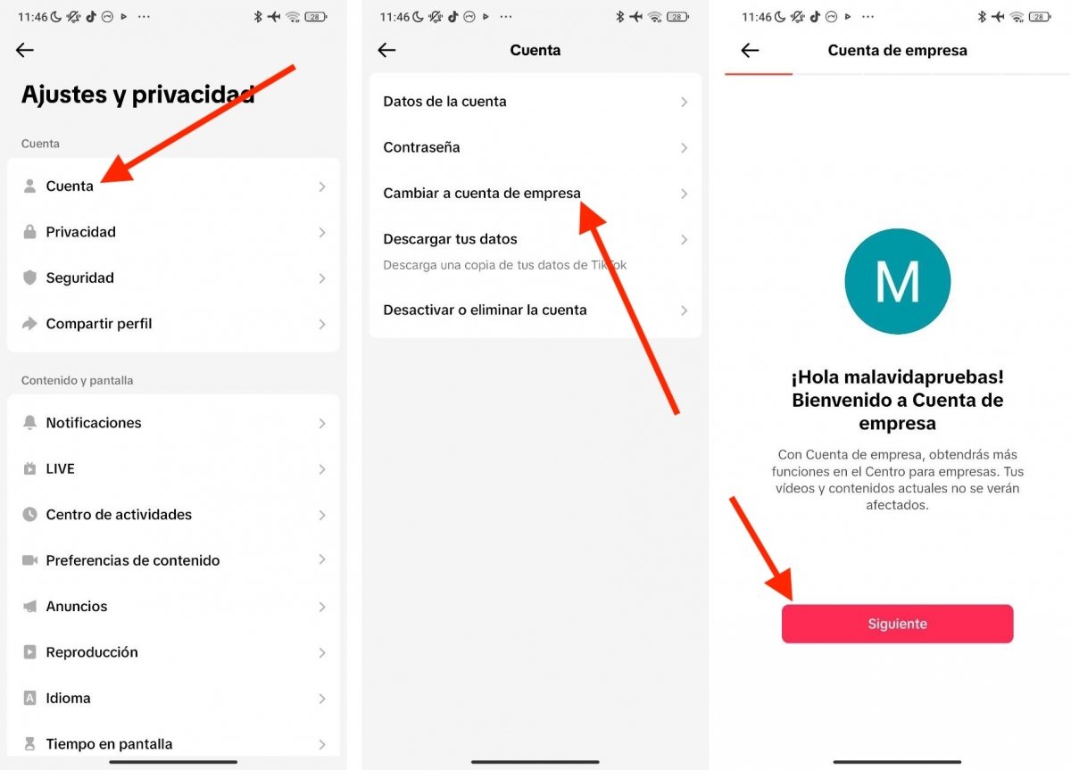 Cambiar a cuenta profesional o de empresa en TikTok