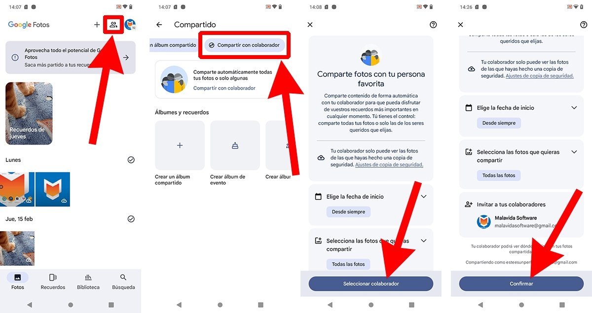 Cómo mover las fotos de Google Fotos a otra cuenta mediante la función Compartir con colaborador