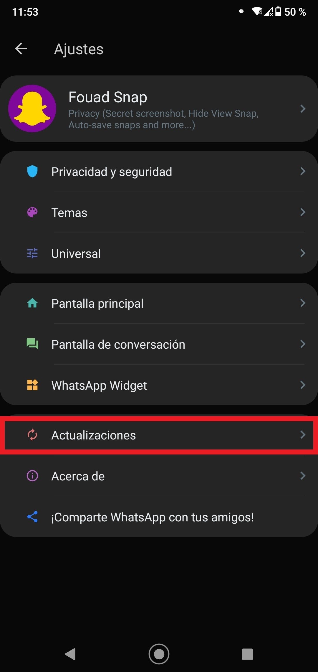 Entra en Actualizaciones