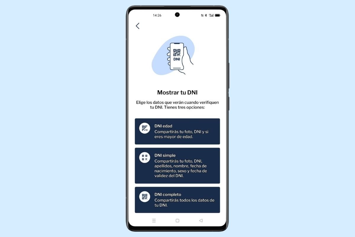 Estos son los tres niveles para mostrar el DNI de la app MiDNI