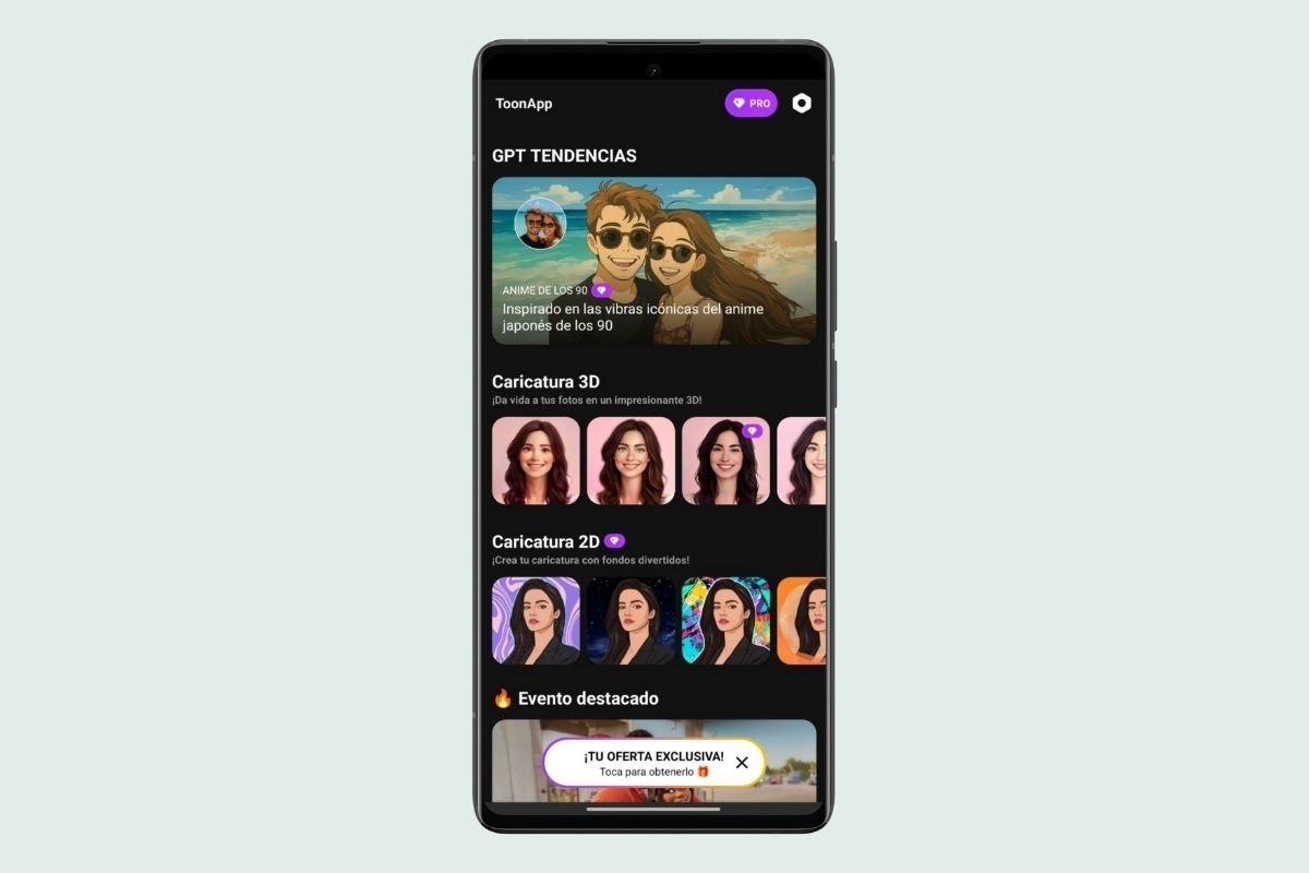 Interfaz principal de ToonApp