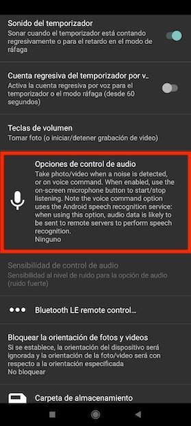 Opciones del control del audio