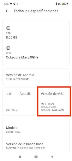 Presionar varias veces en el número de compilación
