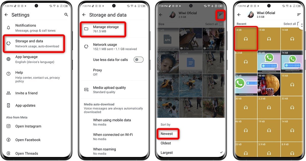 ストレージ管理機能を使用して知られずにWhatsAppの音声を聞くための方法